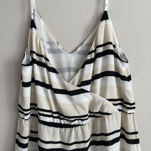 Aritzia Babaton Double V-Neck Tank Top Medium Striped Black Tan Sleeveless - Picture 8 of 11